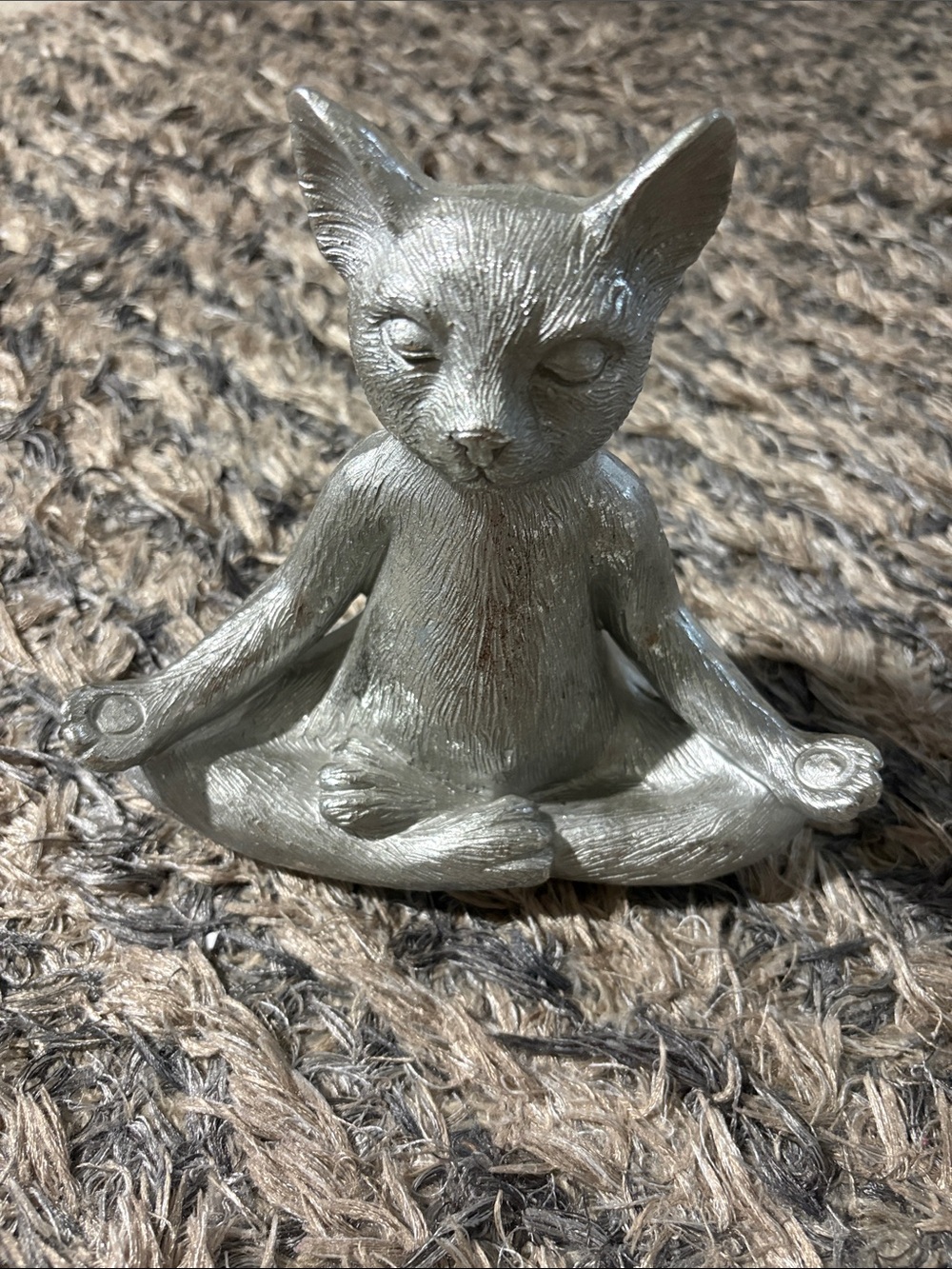 Meditating Cat Figurine - Silver Decorative Pet Statue